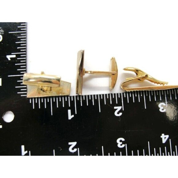 Vintage Rectangle Cufflinks Set Tie Clip Gold Tone Wedding Accessories Pat No - Picture 5 of 9